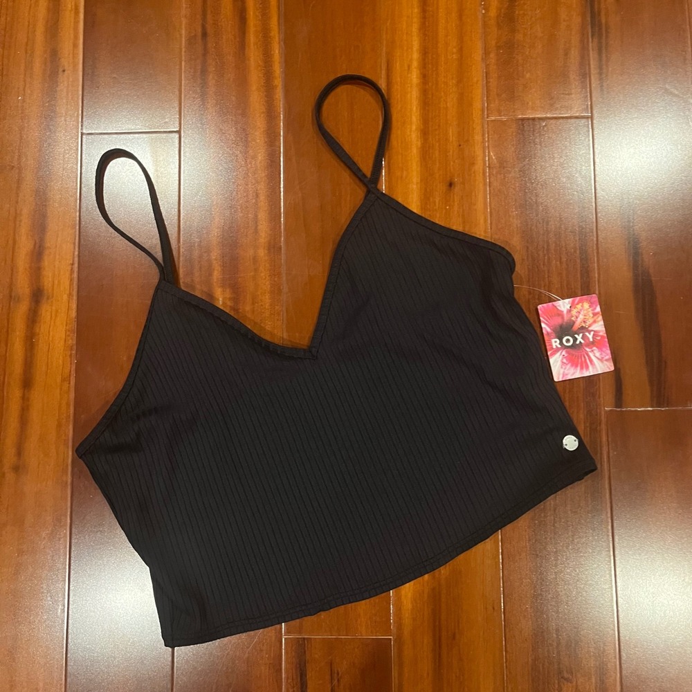 Roxy Brami Crop Tank Top Cami Black Ribbed V-Neck New NWT Size XL FLAW